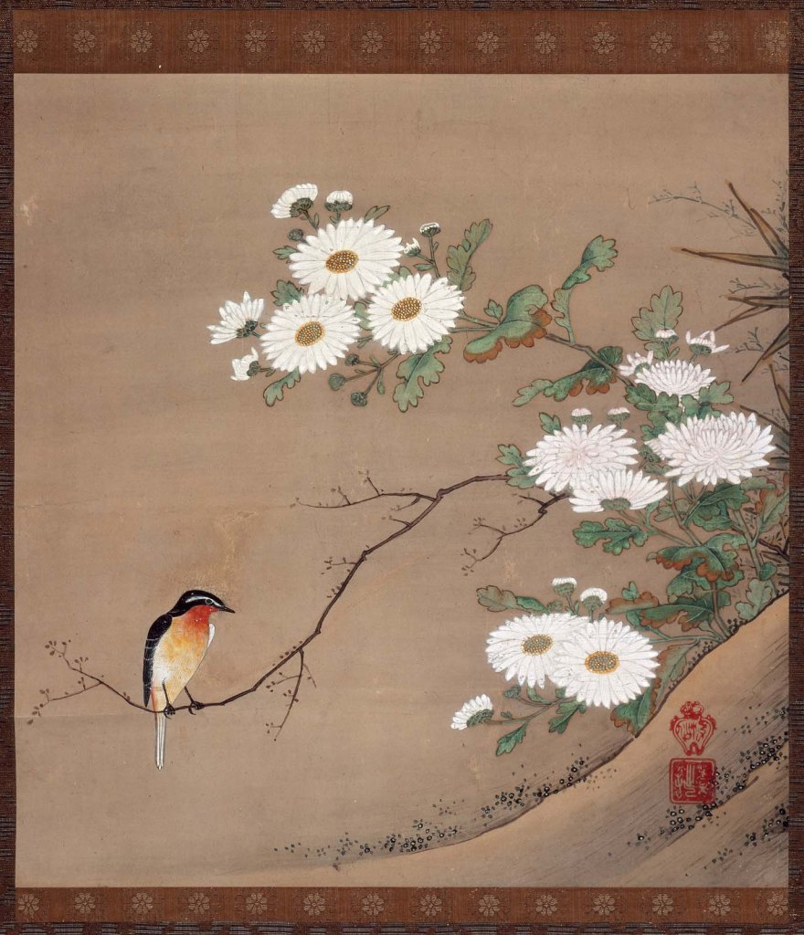 Flycatcher and chrysanthemums, Kano Yosetsu